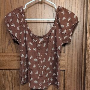 Hollister Brown Butterfly Print Blouse